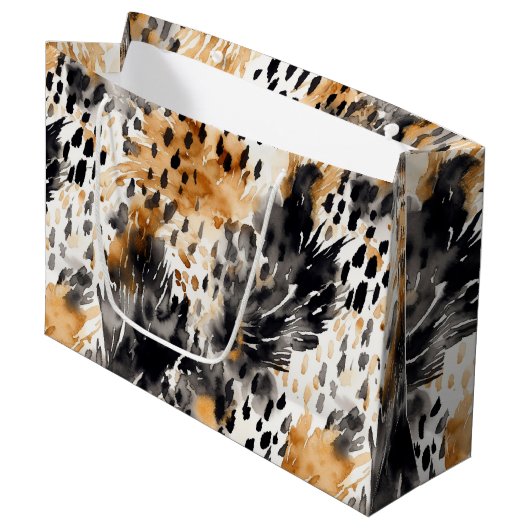 White Black Cream Leopard Animal Floral Verjaardag Groot Cadeauzakje (Voorkant Gekanteld)