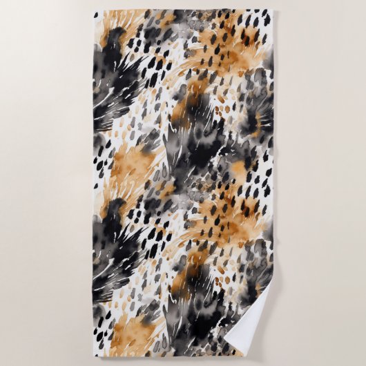 White Black Cream Leopard Animal Strandlaken (Voorkant)