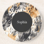 White Black Cream Leopard Animal Zandsteen Onderzetter (Voorkant)