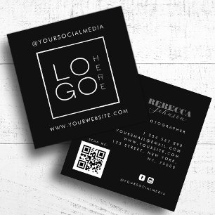 White Black Custom Logo Foto QR Code Sociale media Vierkante Visitekaartje