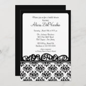 White & Black Damask Bridal Shower Invitation Kaart (Voorkant / Achterkant)