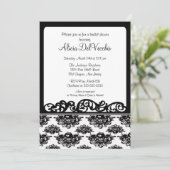 White & Black Damask Bridal Shower Invitation Kaart (Staand voorkant)
