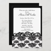 White & Black Damask Bridal Shower Invitation Kaart (Voorkant / Achterkant)
