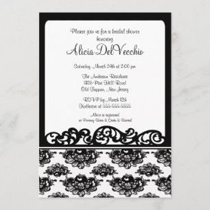 White & Black Damask Bridal Shower Invitation Kaart
