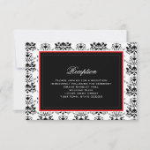 White & Black Damask Red Accent Reception Kaart (Voorkant)