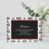 White & Black Damask Red Accent Reception Kaart (Staand voorkant)