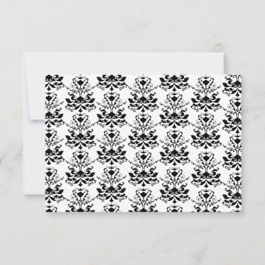 White & Black Damask Red Accent Reception Kaart (Achterkant)