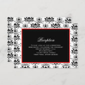 White & Black Damask Red Accent Reception Kaart (Voorkant / Achterkant)