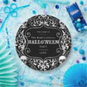 White Black Damask Skull Halloween Patroon Aangepa Papieren Bordje (Feest)