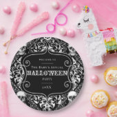 White Black Damask Skull Halloween Patroon Aangepa Papieren Bordje (Feest)