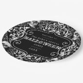 White Black Damask Skull Halloween Patroon Aangepa Papieren Bordje (Gekanteld)