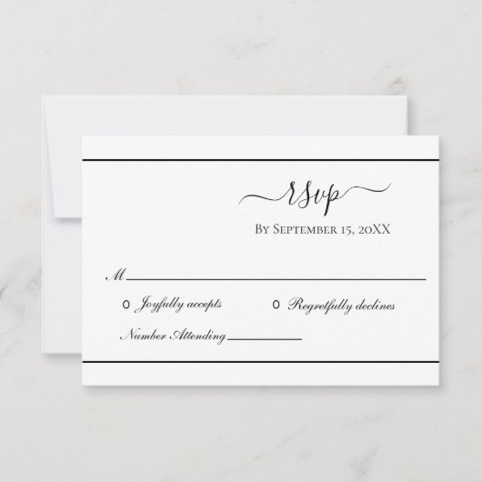 White Black Elegant Formal Traditional Wedding RSVP Kaartje (Voorkant)