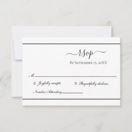 White Black Elegant Formal Traditional Wedding RSVP Kaartje