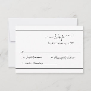 White Black Elegant Formal Traditional Wedding RSVP Kaartje