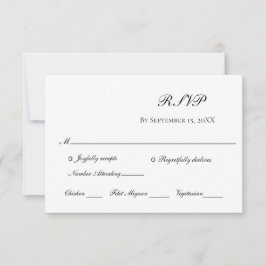 White Black Elegant Formal Traditional Wedding RSVP Kaartje