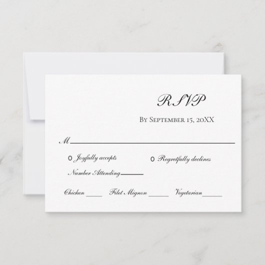 White Black Elegant Formal Traditional Wedding RSVP Kaartje (Voorkant)