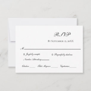 White Black Elegant Formal Traditional Wedding RSVP Kaartje