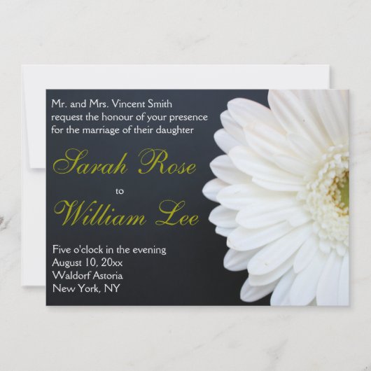 White, Black en Gold Daisy Wedding Invitation Kaart (Voorkant)