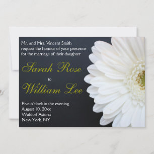 White, Black en Gold Daisy Wedding Invitation Kaart