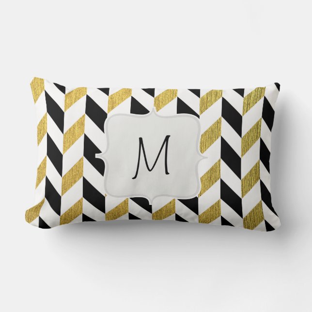 White, Black en Golden Chevron Pattern Kussen (Voorkant)