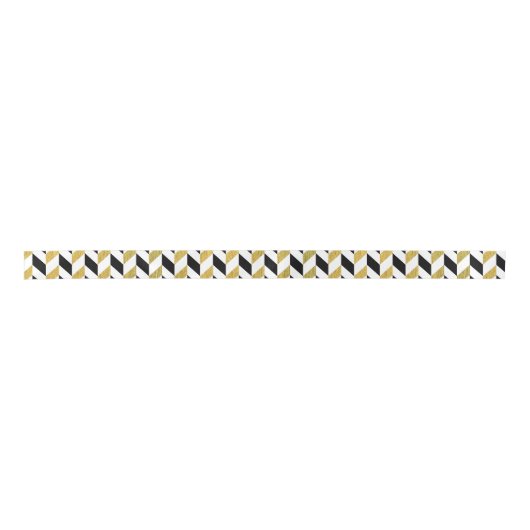 White, Black en Golden Chevron Pattern Satijnen Lint (Voorkant)
