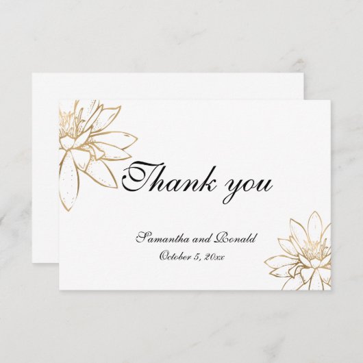 White, black en gouden bruiloft bedankt je kaart (Voorkant / Achterkant)
