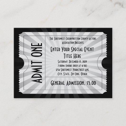 White + Black Event Ticket, Lg Visitekaartje Size (Voorkant)