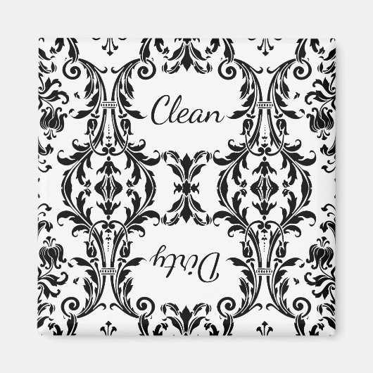 White Black Floral Damask Dishwasher Clean Dirty Magneet (Voorkant)