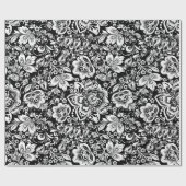 White & Black Floral DamasPattern Cadeaupapier (Vlak)