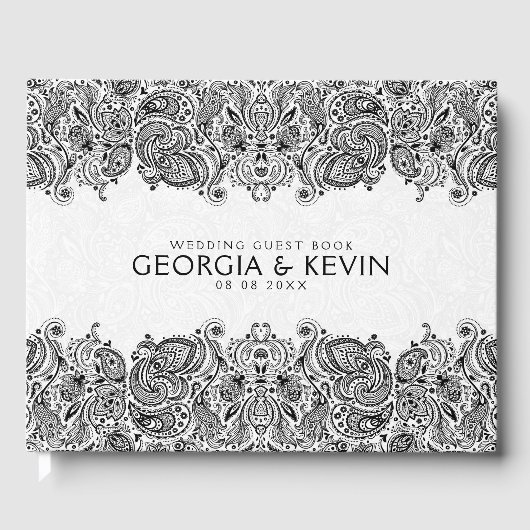 White & Black Floral Paisley Lace Gastenboek (Voorkant)