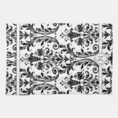 White Black Floral Swirl Damask Monogram Theedoek (Horizontaal)