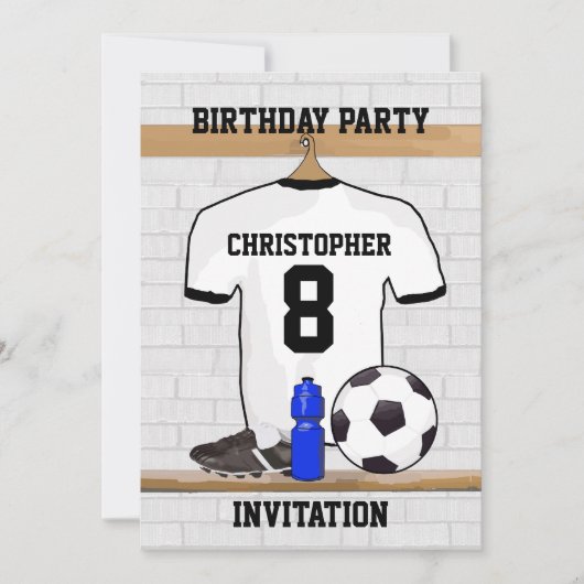 White Black Football Soccer Jersey Birthday Party Kaart (Voorkant)