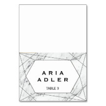 White & Black Geometric Marble Escort Place Cards