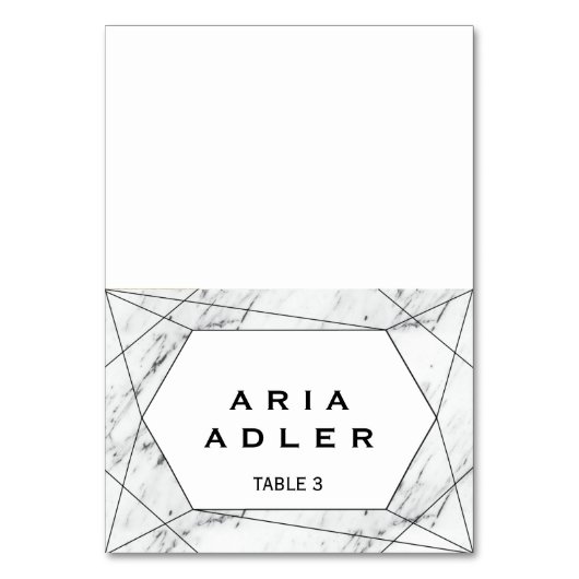 White & Black Geometric Marble Escort Place Cards Kaart (Voorkant)