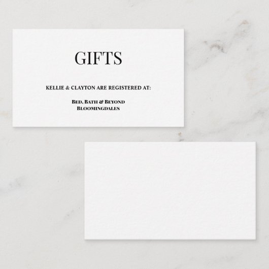 White/Black Gift Registry Enclosure Card Informatiekaartje (Voorkant / Achterkant)