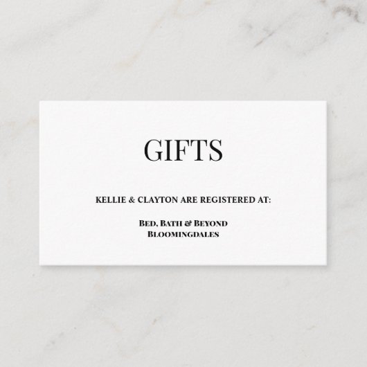 White/Black Gift Registry Enclosure Card Informatiekaartje (Voorkant)