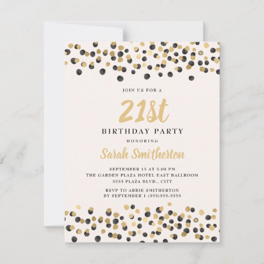 White Black Gold Confetti Glitter 21st Birthday Kaart (Voorkant)