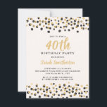 White Black Gold Confetti Glitter 40th Birthday Kaart<br><div class="desc">Elegant Black and Gold confetti glitter op uitnodiging van de witte 40e verjaardag van vrouwen.</div>