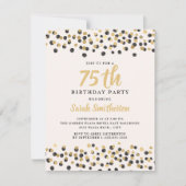 White Black Gold Confetti Glitter 75th Birthday Kaart (Voorkant)