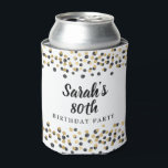 White Black Gold Confetti Glitter 80th Birthday Blikjeskoeler<br><div class="desc">Elegante zwarte en gouden confetti glitter op een witte 80ste verjaardagsfeestje koelbox. Gepersonaliseerd met de naam van de eregast en haar leeftijd.</div>