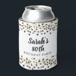 White Black Gold Confetti Glitter 80th Birthday Blikjeskoeler<br><div class="desc">Elegante zwarte en gouden confetti glitter op een witte 80ste verjaardagsfeestje koelbox. Gepersonaliseerd met de naam van de eregast en haar leeftijd.</div>
