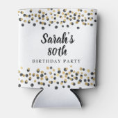 White Black Gold Confetti Glitter 80th Birthday Blikjeskoeler (Voorkant)