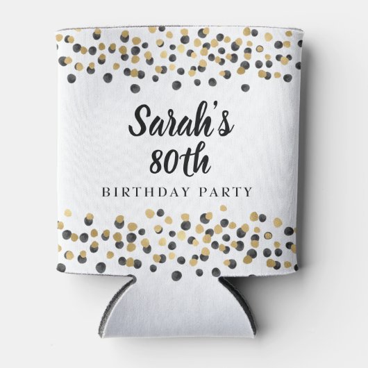 White Black Gold Confetti Glitter 80th Birthday Blikjeskoeler (Voorkant)