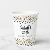 White Black Gold Confetti Glitter 80th Birthday Papieren Bekers (Achterkant)