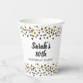 White Black Gold Confetti Glitter 80th Birthday Papieren Bekers (Voorkant)
