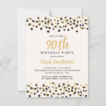 White Black Gold Confetti Glitter 90th Birthday Kaart<br><div class="desc">Elegant zwart-gouden confetti glitter op de witte uitnodiging van het 90ste verjaardagsfeest voor vrouwen.</div>