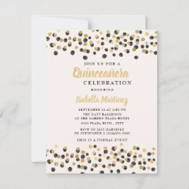 White Black Gold Confetti Glitter Quinceanera Kaart