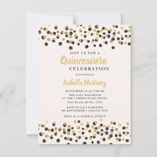 White Black Gold Confetti Glitter Quinceanera Kaart (Voorkant)