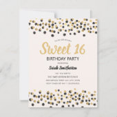 White Black Gold Confetti Glitter Sweet 16 Kaart (Voorkant)