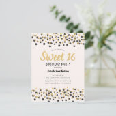 White Black Gold Confetti Glitter Sweet 16 Kaart (Staand voorkant)